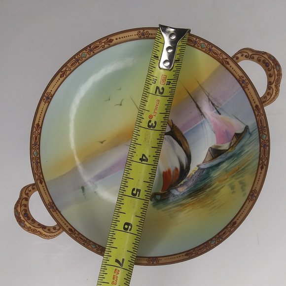 Vintage Hand Painted Nippon Morimura pedestal bowl with two handles and Moriage - Picture 6 of 16